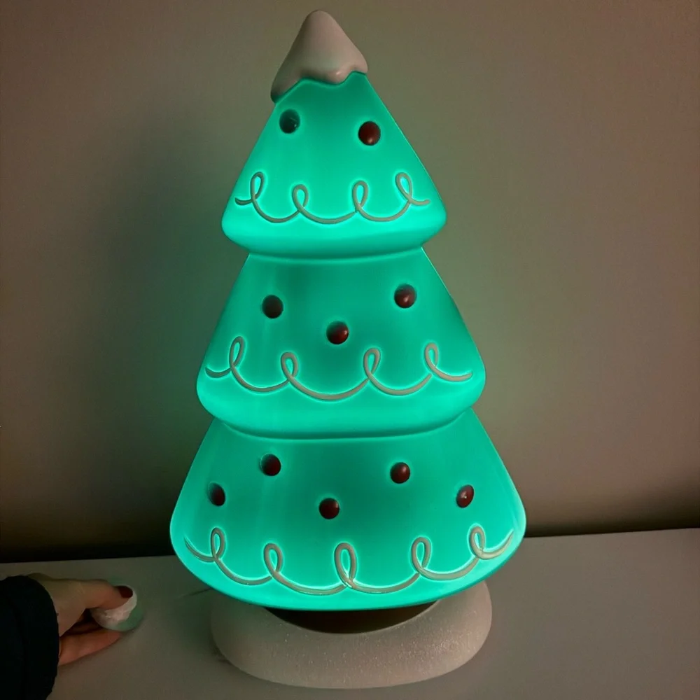 Christmas Light Up Blow Mold, Green Tree w/ White Tip & Base, Holiday Decor